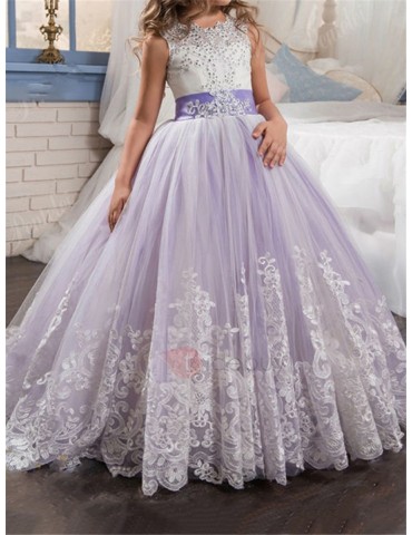 Amazing Straps Appliques Beading Lace-Up Flower Girl Dress