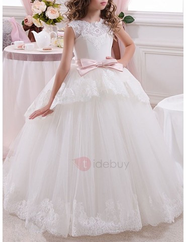 Sashes Tiered Lace Flower Girl Dress
