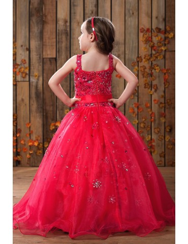 Elegant A-Line Straps Floor-length Sequins Flower Girl Dress