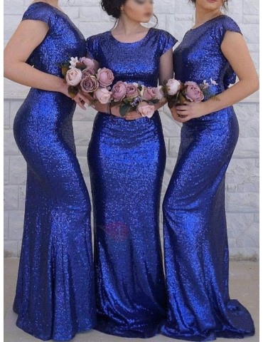 Cap Sleeves Sequins Sheath Bridesmaid Dress 2019