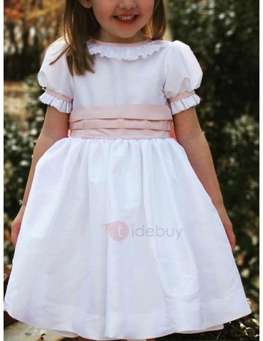 A-Line Tea-Length Ruffles Short Sleeves Flower Girl Dress 2019