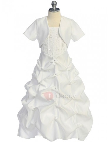 Elegant A-line 2 Piece Ruched White Flower Girl Dress
