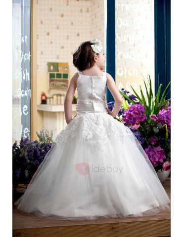 Elegant Ball Gown Straps Floor-length Flower Girl Dress