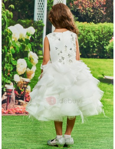Ball Gown Beaded Tiered Flower Girl Dress