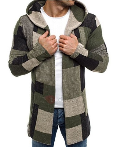 Hooded Patchwork Color Block Slim Fit Men's Casual Coat