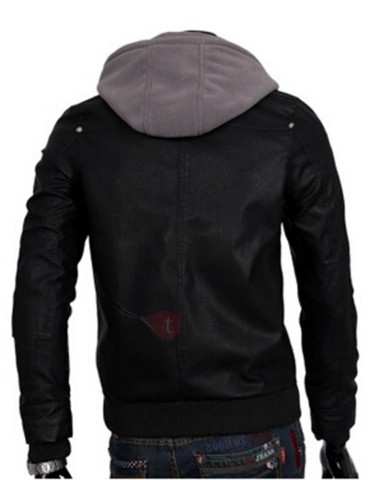 Hooded Patchwork Slim Men's Leather Jacket