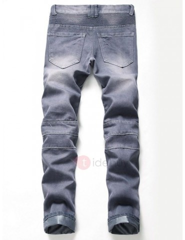 Hole Worn Slim Fit Men's Ripped Jeans