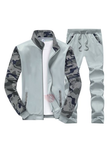 Camouflage Sleeve Stand Collar Zipper Men's Outfits