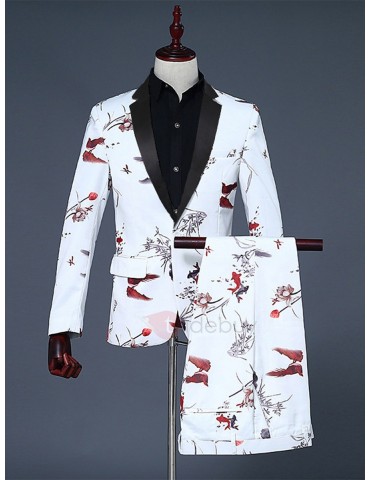 Floral Print Blazer Pants One Button Men's Dress Suit