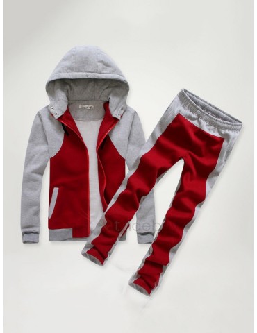 Color Block Hooded Two Piece Men's Tracksuit Outfit