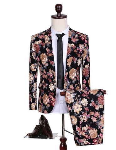 Floral Print Blazer Pants Men's Dress Suit
