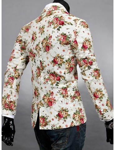 Floral Print Notched Lapel Men's Casual Blazer