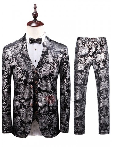 3 Pieces Floral Blazer Vest Pants Men's Dress Suit