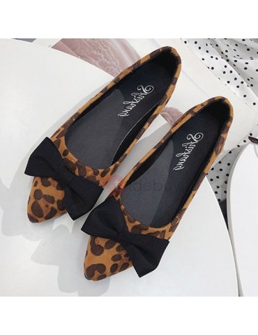 Bow Leopard Print Block Heel Slip-On Women's Flats