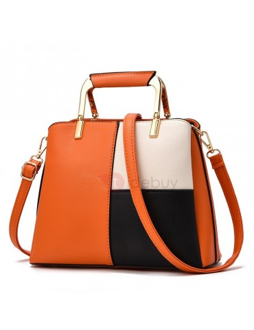 Color Block PU Shell Tote Bags