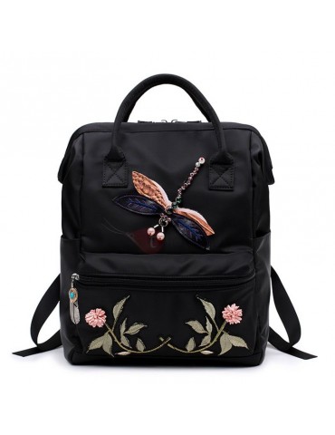 Casual Style Floral Embroidery Oxford Backpack