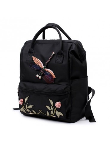 Casual Style Floral Embroidery Oxford Backpack