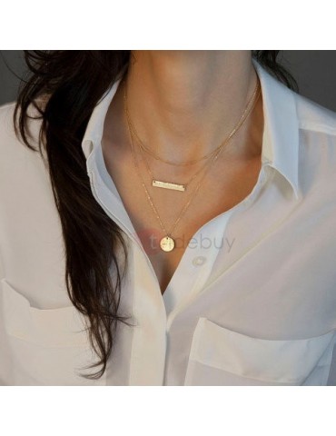 Chic Three-Row Geometric Gold Layered Necklace
