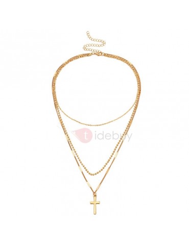 Cross Shape Golden Layered Sweater Necklace