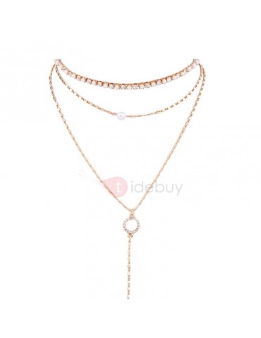 Concise Pearl Inlaid Gold Layered Necklace