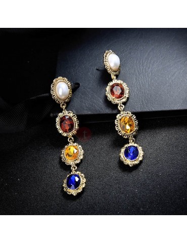 Colored Gemstone Decorated Court Style Earrings