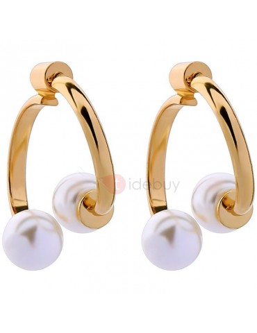 Color Block C Shape E-Plating Pearl Stud Earrings