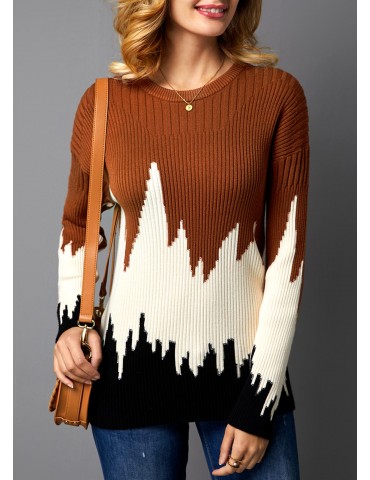 Color Block Pullover Rib Knit Sweater