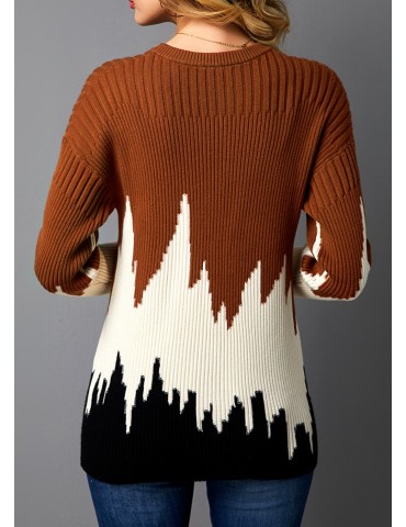 Color Block Pullover Rib Knit Sweater