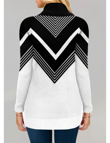 Chevron Pattern Pullover High Neck Sweater