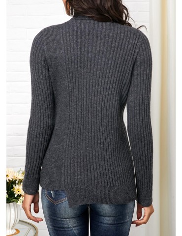 Button Decorated Long Sleeve Turtleneck Sweater