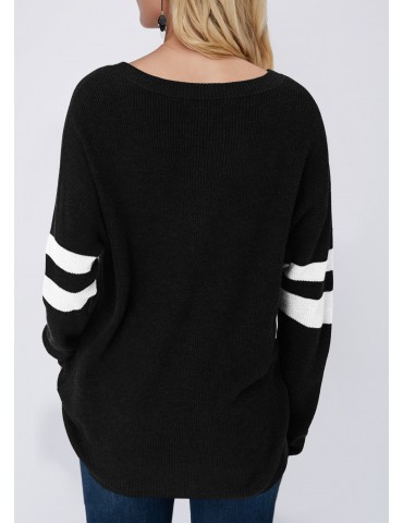 Button Detail Pullover Contrast Panel Sweater