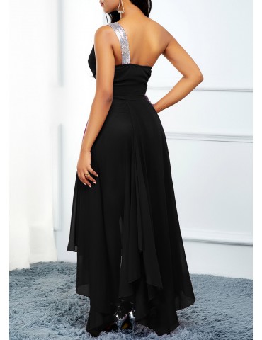 Asymmetric Hem One Shoulder High Waist Dress