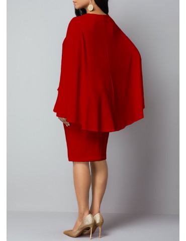 Red Faux Two Piece Poncho Dress