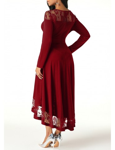 Long Sleeve Lace Panel High Low Dress